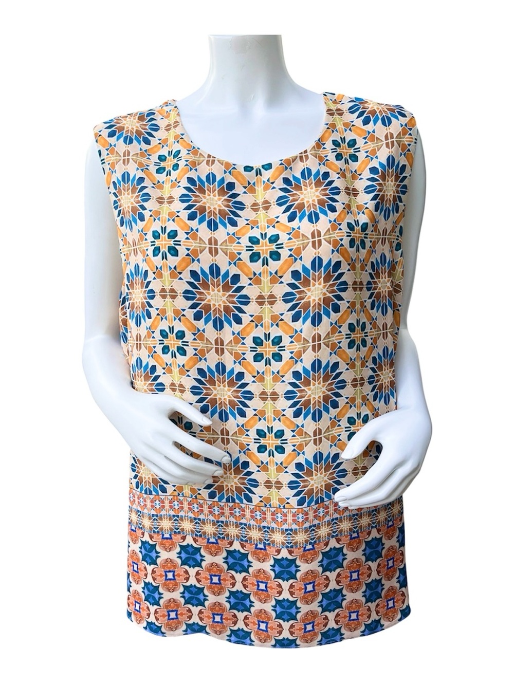 North Style Geo Mosaic Floral Multicolor Loose Tunic Tank Top Sz 3X